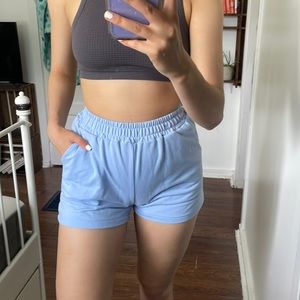 Blue track shorts